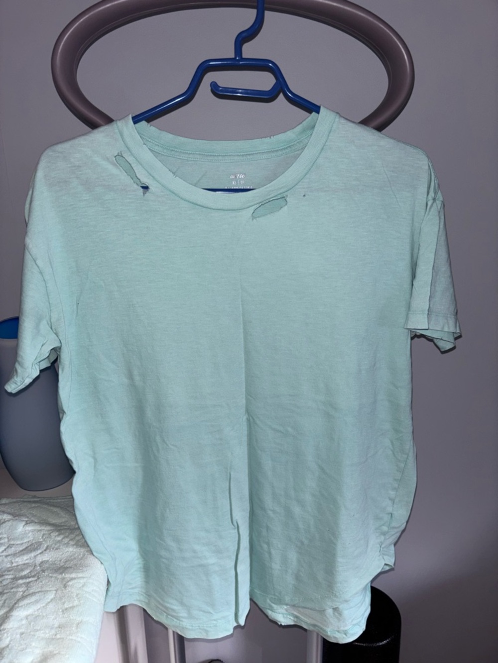 Aerie Light Mint Green Crewneck Distressed Oversized Tee - extra small